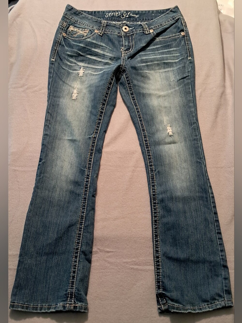 Amethyst Jeans Women's Boot Cut Faded Blue Distressed Denim